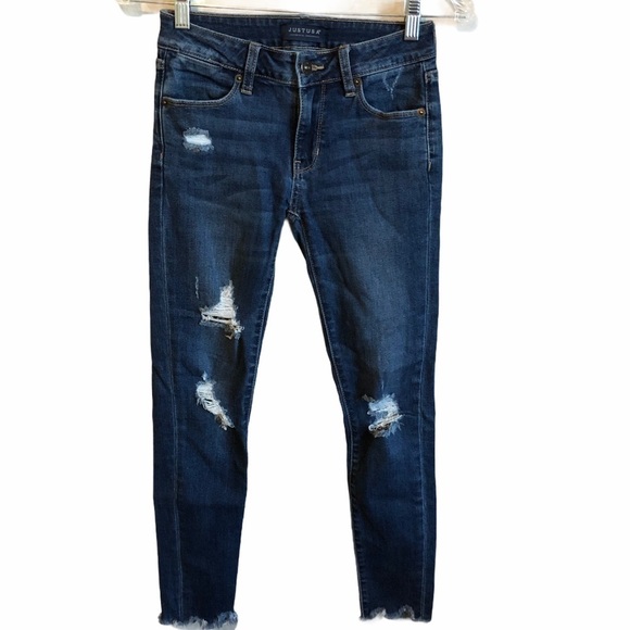 Just Us Distressed Raw Hew Denim Jeans - Picture 1 of 9